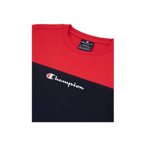 Champion T-shirt met logo donkerblauw rood Jongens Katoen Ronde hals Logo 134 140