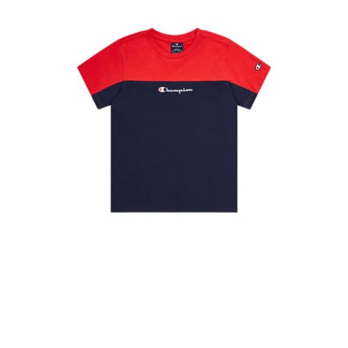 Champion T-shirt met logo donkerblauw/rood Jongens Katoen Ronde hals Logo