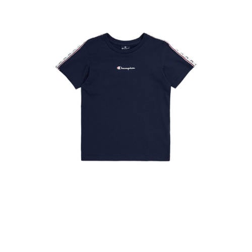 Champion T-shirt met logo donkerblauw Jongens Katoen Ronde hals Logo