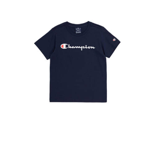 Champion T-shirt met logo donkerblauw Jongens Katoen Ronde hals Logo