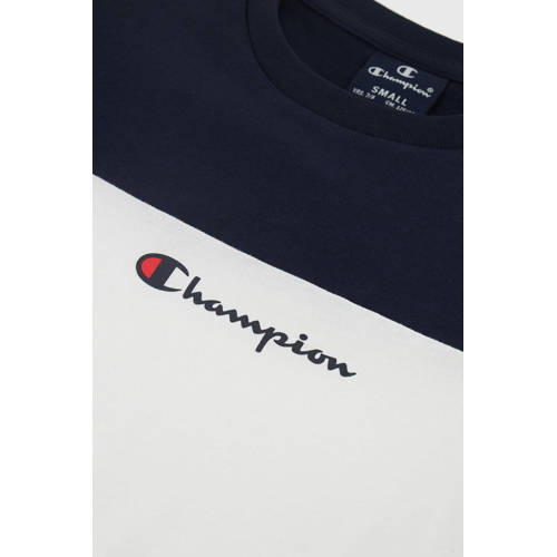 Champion T-shirt met logo wit donkerblauw Jongens Katoen Ronde hals Logo 158 164