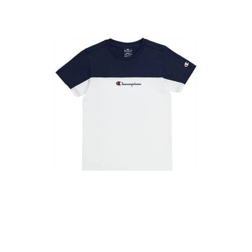 Champion T-shirt met logo wit/donkerblauw Jongens Katoen Ronde hals Logo