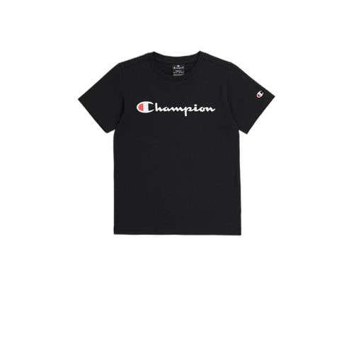 Champion T-shirt met logo zwart Jongens Katoen Ronde hals Logo