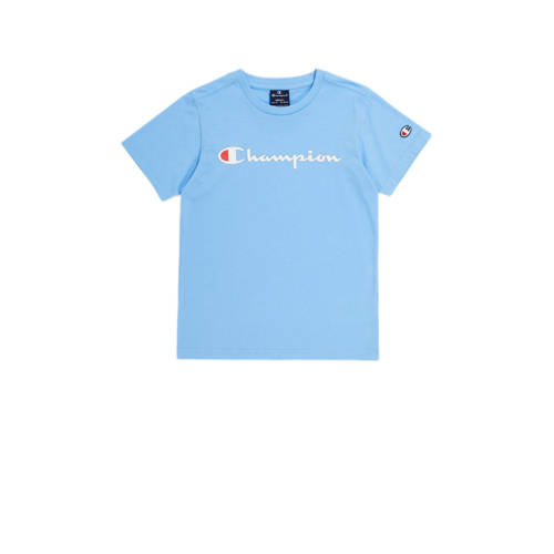 Champion T-shirt met logo lichtblauw Jongens Katoen Ronde hals Logo