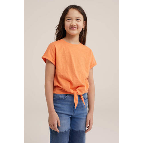 WE Fashion T-shirt coral rose Oranje Meisjes Katoen Ronde hals Effen 110 116