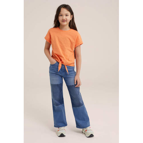 WE Fashion T-shirt coral rose Oranje Meisjes Katoen Ronde hals Effen 98 104