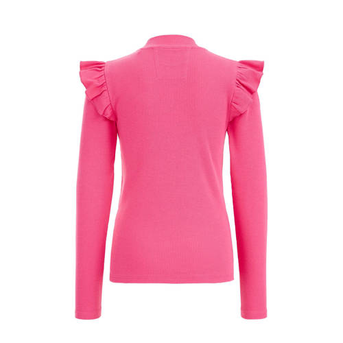 WE Fashion longsleeve roze Meisjes Stretchkatoen Ronde hals Effen 110 116