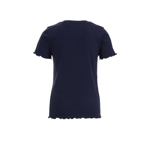 WE Fashion ribgebreid T-shirt blue nights Blauw Meisjes Katoen Ronde hals 98 104