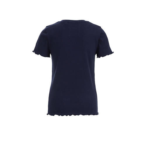 WE Fashion ribgebreid T-shirt blue nights Blauw Meisjes Katoen Ronde hals 110 116