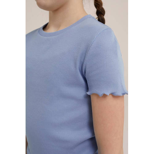 WE Fashion ribgebreid T-shirt nautical blue Blauw Meisjes Katoen Ronde hals 98 104