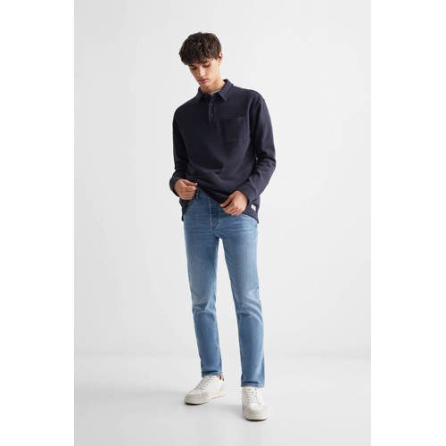 Mango Kids longsleeve donkerblauw Jongens Katoen Polokraag Effen 164(XS)