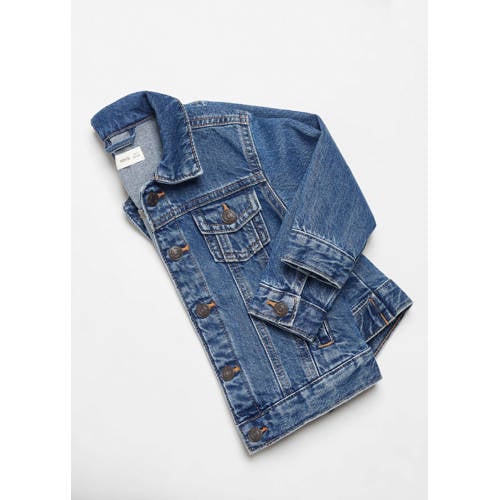 Mango Kids spijkerjas medium blue denim Blauw Effen 80