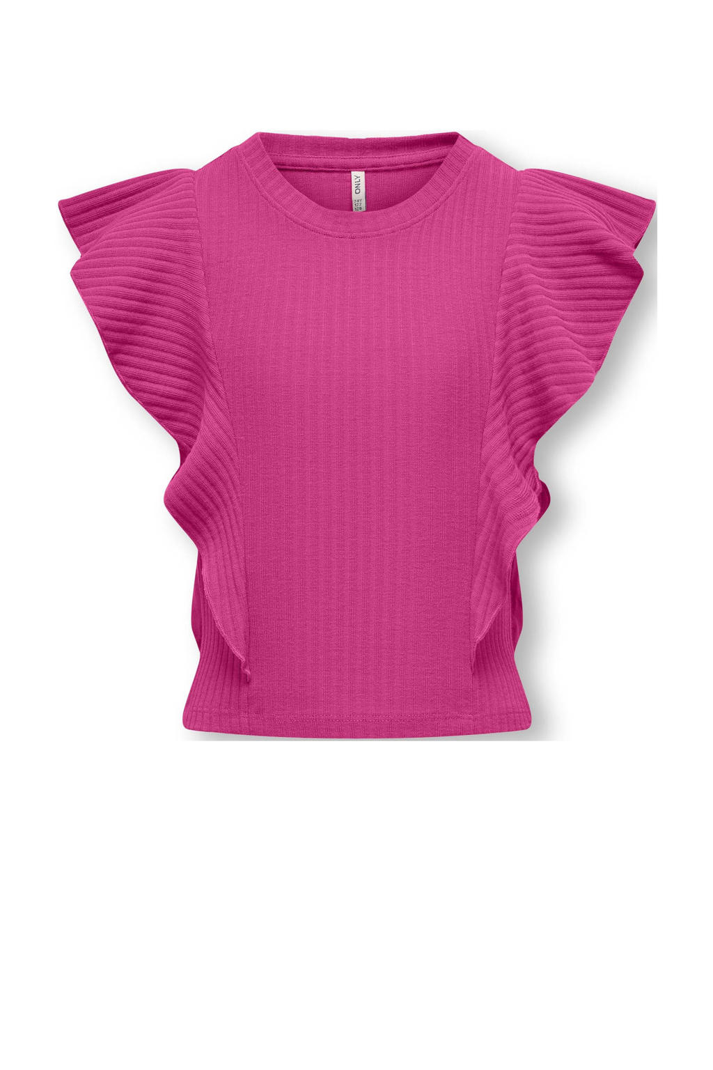Fuchsia meisjes KIDS ONLY GIRL T-shirt met effen, ronde hals en ruches