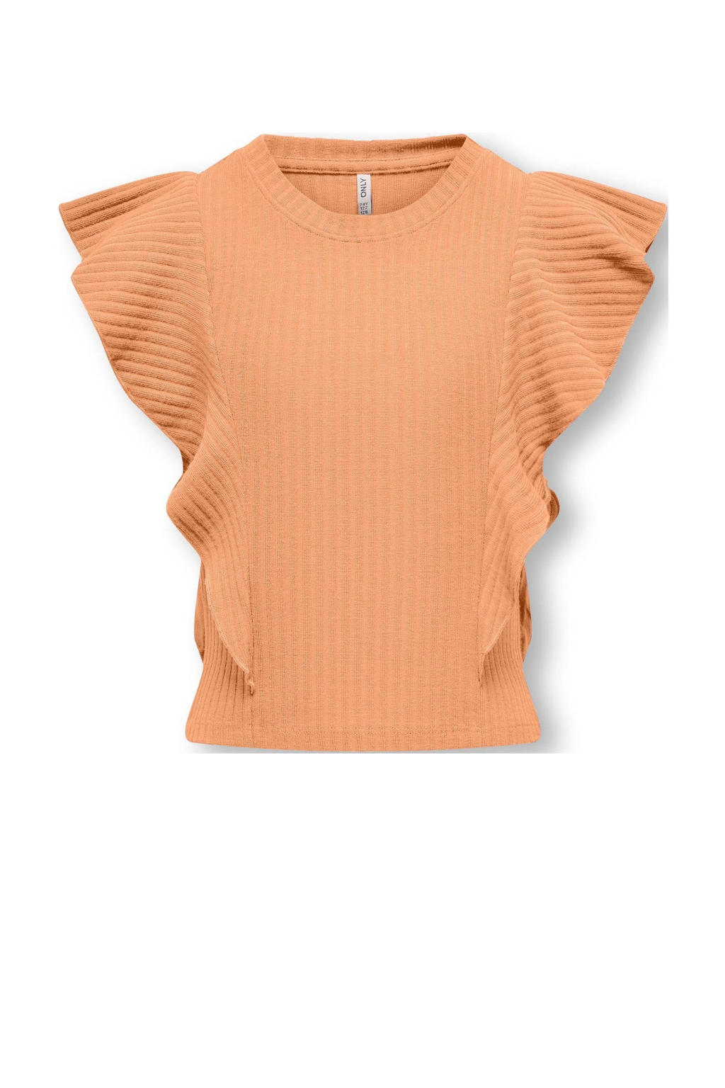 Oranje meisjes KIDS ONLY GIRL T-shirt met effen, ronde hals en ruches