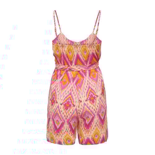 Only KIDS GIRL jumpsuit KOGSCARLETT met all over print roze geel Meisjes Viscose Ronde hals 116