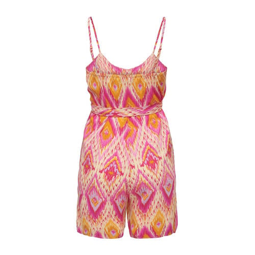 Only KIDS GIRL jumpsuit KOGSCARLETT met all over print roze geel Meisjes Viscose Ronde hals 116