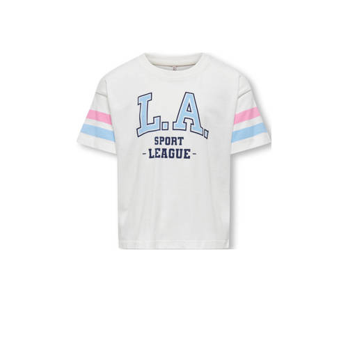 KIDS ONLY GIRL T-shirt KOGVERA LIFE met printopdruk wit/lichtblauw/roze Meisjes Katoen Ronde hals