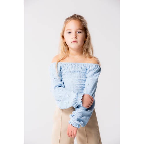 Only KIDS GIRL top KOGTILDA lichtblauw Meisjes Polyester Boothals Effen 122 128