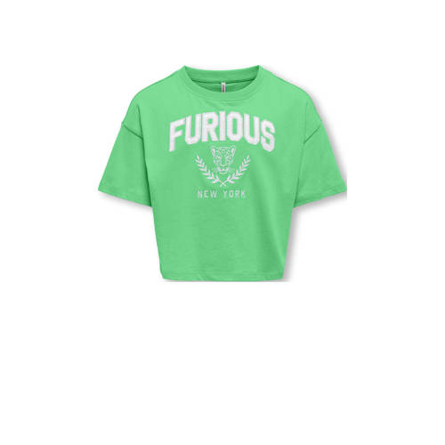 KIDS ONLY GIRL T-shirt KOGVILLA met tekst felgroen Meisjes Biologisch katoen Ronde hals