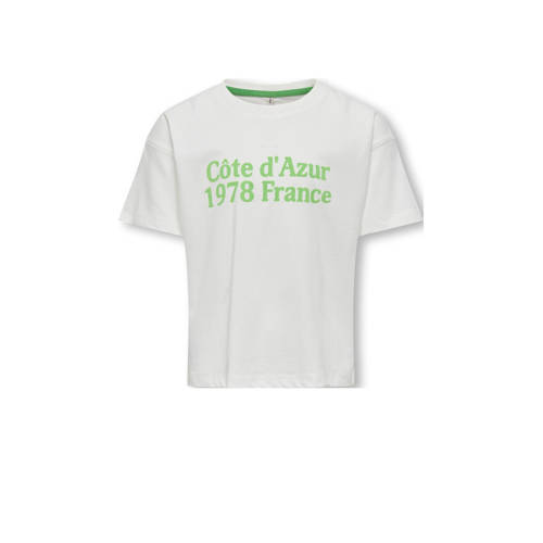 KIDS ONLY GIRL T-shirt KOGSINNA met tekst wit/groen Meisjes Katoen Ronde hals