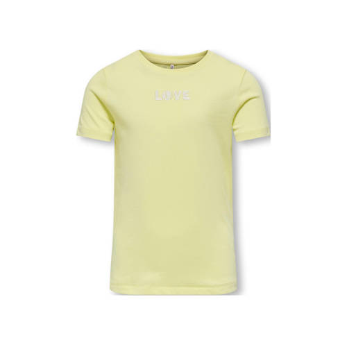 KIDS ONLY GIRL T-shirt KOGLOVELY LIFE met tekst lichtgeel Meisjes Katoen Ronde hals