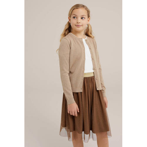 WE Fashion vest goudkleur Meisjes Katoen Ronde hals Effen 98 104