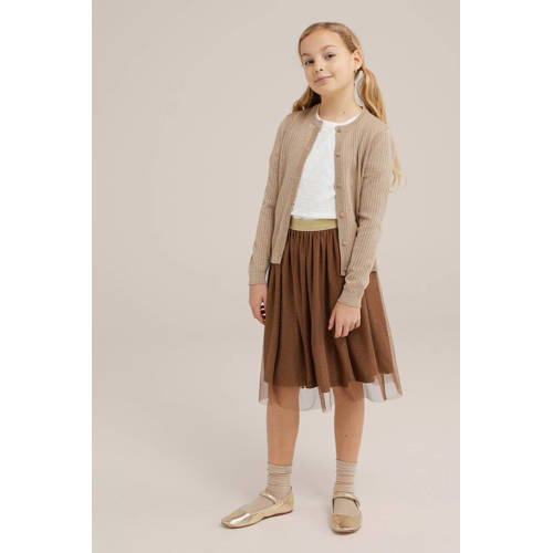 WE Fashion vest goudkleur Meisjes Katoen Ronde hals Effen 98 104
