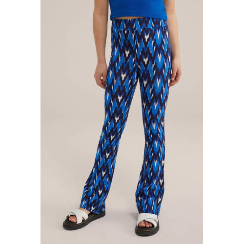 WE Fashion broek met all over print blauw Meisjes Viscose All over print 98