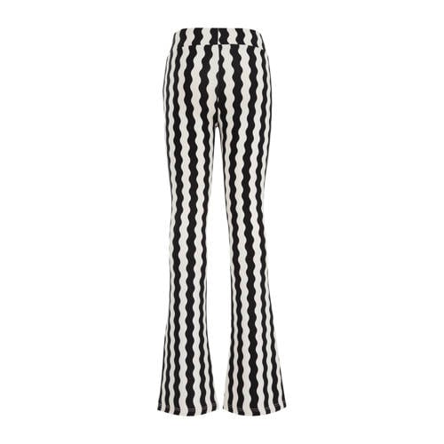 WE Fashion gestreepte flared broek zwart wit Meisjes Viscose Streep 104
