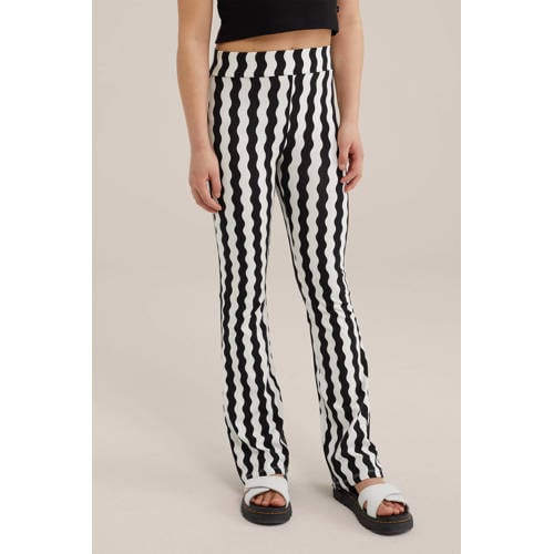 WE Fashion gestreepte flared broek zwart wit Meisjes Viscose Streep 104