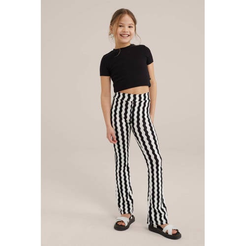 WE Fashion gestreepte flared broek zwart wit Meisjes Viscose Streep 104