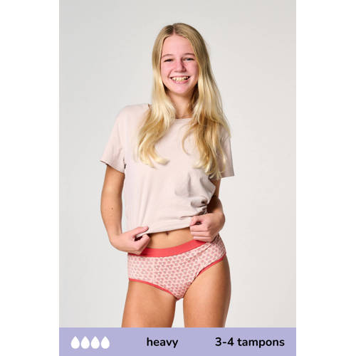 Moodies Undies hipster menstruatieslip Heavy roze Meisjes Bamboe All over print 176-188