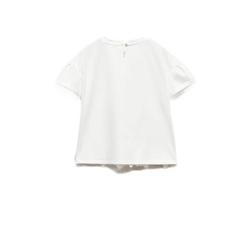 Mango Kids T-shirt naturel wit Meisjes Katoen Ronde hals Effen 128