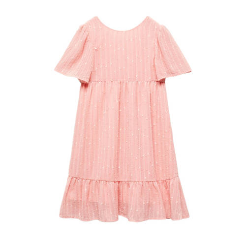 Mango Kids jurk roze Meisjes Polyester Ronde hals Effen 116
