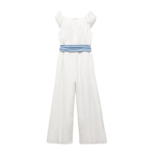 Mango Kids jumpsuit wit Meisjes Katoen Ronde hals Effen 134