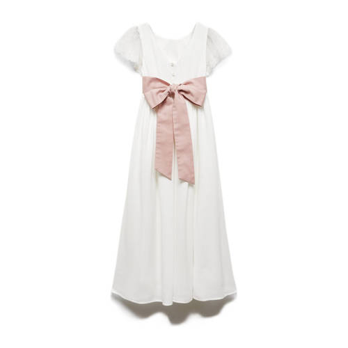 Mango Kids maxi jurk wit roze Meisjes Viscose Ronde hals Effen 128