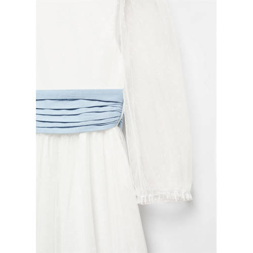 Mango Kids maxi jurk met stippen wit blauw Meisjes Polyester Ronde hals 146
