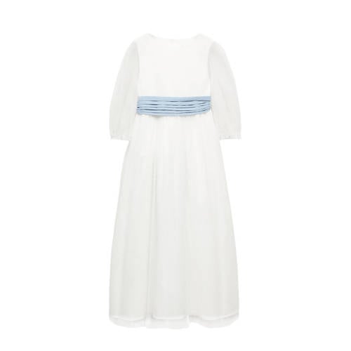 Mango Kids maxi jurk met stippen wit/blauw Meisjes Polyester Ronde hals