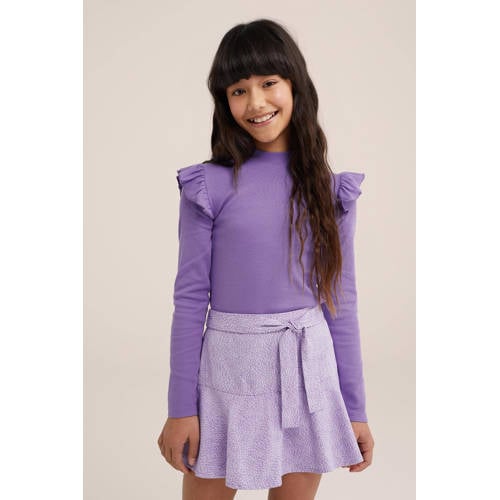 WE Fashion longsleeve purple pillow Paars Meisjes Stretchkatoen Ronde hals 98 104