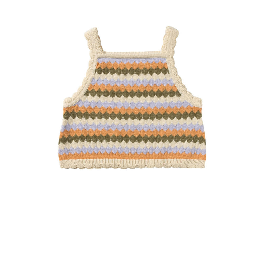 , groen en lilakleurige meisjes Your Wishes gebreide crop top Rosa patroon offwhite met vierkante hals