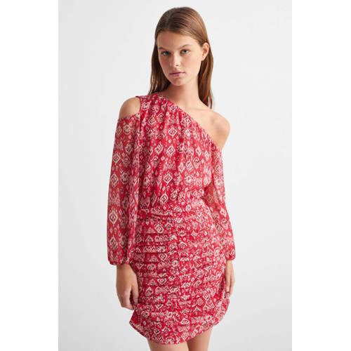 Mango Kids jurk met all over print rood Meisjes Polyester One shoulder 158(XS)
