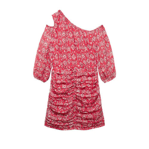 Mango Kids jurk met all over print rood Meisjes Polyester One shoulder - 168(M)
