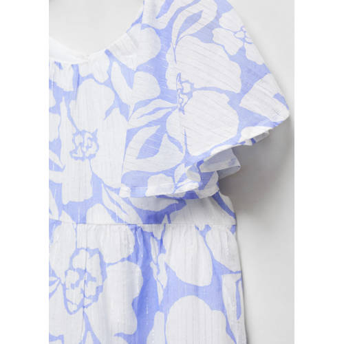 Mango Kids gebloemde jurk middenblauw Meisjes Katoen Ronde hals Bloemen 116