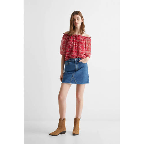 Mango Kids off shoulder top met all over print rood All over print 152(XXS)