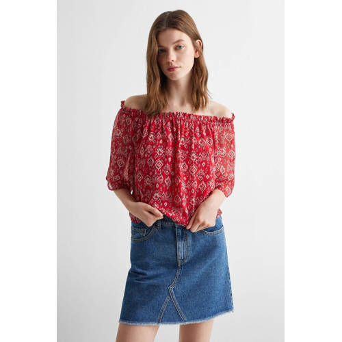 Mango Kids off shoulder top met all over print rood All over print 158(XS)