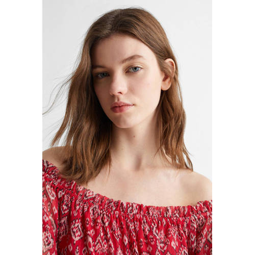 Mango Kids off shoulder top met all over print rood All over print 158(XS)