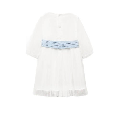 Mango Kids jurk met stippen wit lichtblauw Meisjes Polyester Ronde hals 104