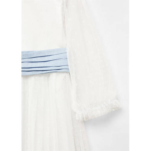 Mango Kids jurk met stippen wit lichtblauw Meisjes Polyester Ronde hals 86