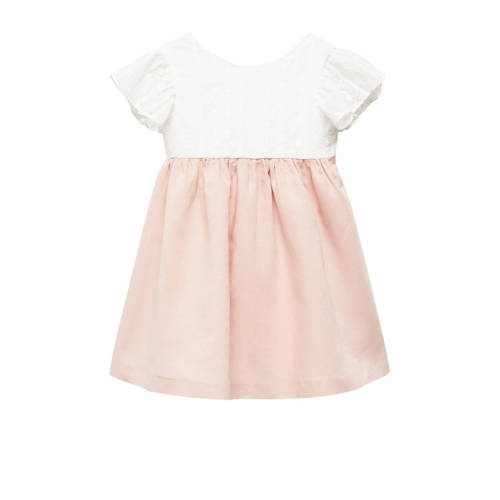 Mango Kids semi-transparante A-lijn jurk met textuur zachtroze/wit Meisjes Katoen Ronde hals - 104