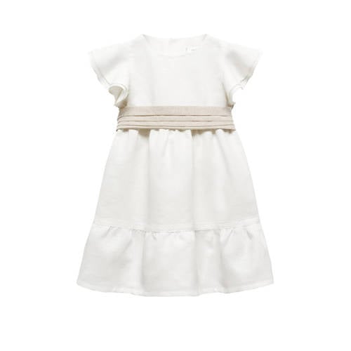 Mango Kids maxi jurk met linnen wit Effen - 104 | Jurk van Mango Kids